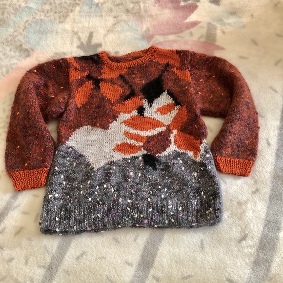 Vintage Hand Knit Wool Sweater - Fall Leaf Pattern - Picture 2 of 8